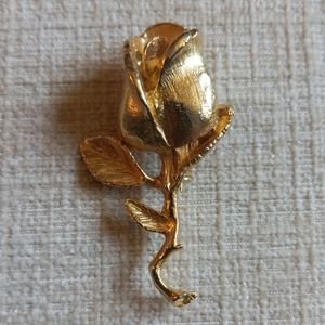 Vintage DFA Gold Plated Rose Bud & Stem Brooch